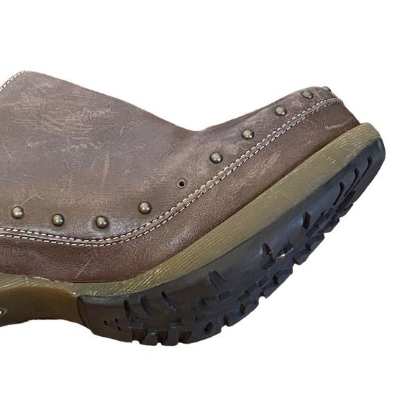 Dr Martens Una Brown Leather Chunky Heel Platform Clog Mule Shoe Sz 9 - Picture 13 of 16